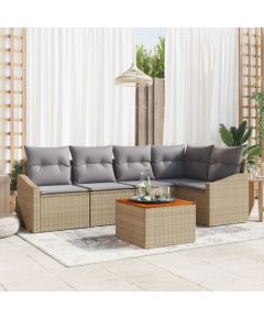 vidaXL 6-elementowy zestaw sof ogrodowych z poduszkami beżowy polirattan akacja Dārza mēbeļu komplekti