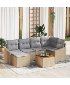 vidaXL Zestaw 7-częściowy Sof Ogrodowych z Poduszkami Beżowy Polirattan Akacja Dārza mēbeļu komplekti