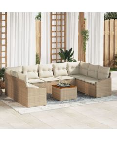 vidaXL 10-częściowy Zestaw Sofowy do Ogrodu z Poduszkami Beżowy Polirattan Akacja Dārza mēbeļu komplekti