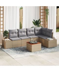 vidaXL 6-częściowy zestaw sofy ogrodowej z poduszkami Beżowy Poli rattan Akacja Dārza mēbeļu komplekti