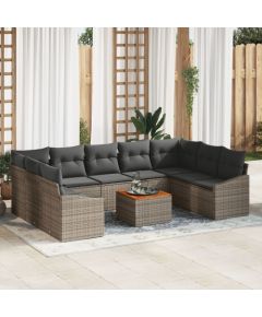 vidaXL Zestaw 10 elementów sofy ogrodowej z poduszkami Szary Polirattan Akacja Dārza mēbeļu komplekti