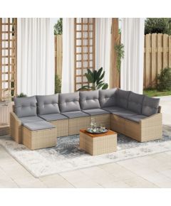 vidaXL Zestaw kanapowy ogrodowy  9 elementów z poduszkami Beżowy Polirattan Akacja Dārza mēbeļu komplekti