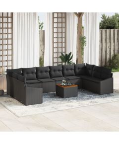 vidaXL Zestaw 11 elementów sof ogrodowych  z poduszkami czarny polirattan akacja Dārza mēbeļu komplekti