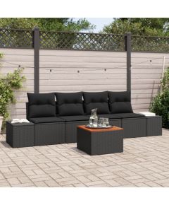 vidaXL 5-częściowy zestaw sof ogrodowych z poduszkami, czarny polirattan akacjowy Dārza mēbeļu komplekti