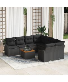 vidaXL 9-elementowy zestaw sof ogrodowych  z poduszkami czarny polirattan acacia Dārza mēbeļu komplekti