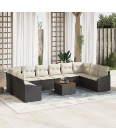 vidaXL Zestaw sofy ogrodowej  z poduszkami 11 elementów Czarny Polirattan Akacja Dārza mēbeļu komplekti