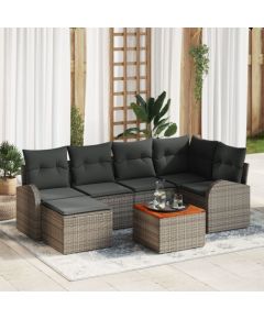 vidaXL 7-częściowy zestaw sof ogrodowych z poduszkami Szary Polirattan Akacja Dārza mēbeļu komplekti