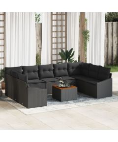 vidaXL Zestaw 10 Częściowych Sof Ogrodowych  z Poduszkami Czarny Poli Rattan Akacja Dārza mēbeļu komplekti