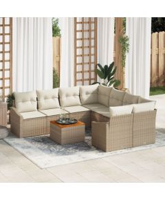 vidaXL Zestaw Sofy Ogrodowej  9 Części z Poduszkami Beżowy Polirattan Akacja Dārza mēbeļu komplekti