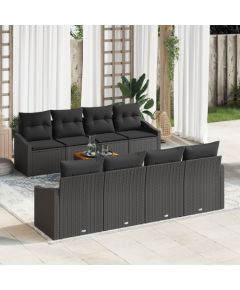 vidaXL 9-częściowy zestaw kanap ogrodowych z poduszkami Czarny Polirattan Akacja Dārza mēbeļu komplekti