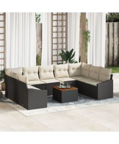 vidaXL Zestaw Sof Ogrodowych 10 Części z Poduszkami Czarny Polirattan Akacja Dārza mēbeļu komplekti