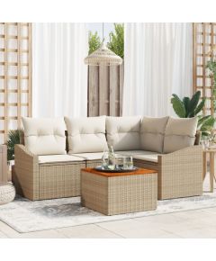 vidaXL Zestaw sof ogrodowych  5 części z poduszkami Beżowy Polirattan Akacja Dārza mēbeļu komplekti