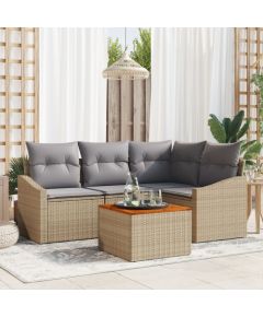 vidaXL Zestaw 5 elementów do ogrodu z poduszkami Beżowy Polirattan Akacja Dārza mēbeļu komplekti