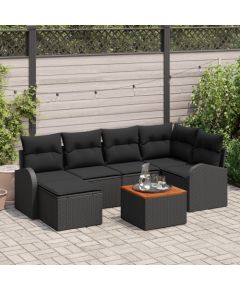 vidaXL 7-częściowy zestaw sofy ogrodowej z poduszkami Czarny Polirattan Akacja Dārza mēbeļu komplekti