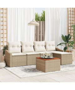 vidaXL Zestaw ogrodowy 6-częściowy z poduszkami Beżowy Rattan Akacja Dārza mēbeļu komplekti