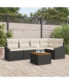 vidaXL Zestaw Sof Ogrodowych  6 Elementów z Poduszkami Czarny Polirattan Akacja Dārza mēbeļu komplekti