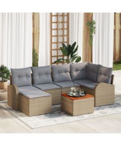 vidaXL 7-elementowy zestaw sofa ogrodowa z poduszkami beżowy polirattan akacja Dārza mēbeļu komplekti