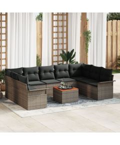 vidaXL Zestaw 10 częściowych sof ogrodowych z poduszkami szary poli rattan akacja Dārza mēbeļu komplekti