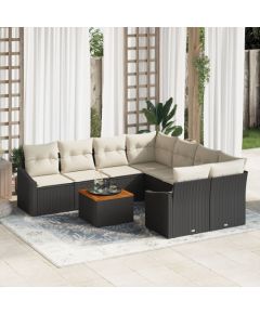 vidaXL Zestaw Sofy Ogrodowej  9 Elementowy z Poduszkami Czarny Polirattan Akacja Dārza mēbeļu komplekti
