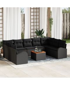 vidaXL 10-częściowy zestaw kanap ogrodowych z poduszkami Czarny Polirattan Akacja Dārza mēbeļu komplekti