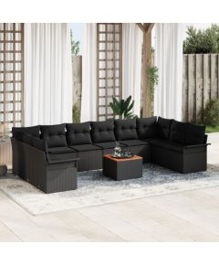 vidaXL 11 Elementowy zestaw sof ogrodowych z poduszkami Czarny Polirattan Akacja Dārza mēbeļu komplekti