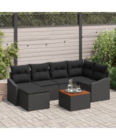 vidaXL 7-częściowy zestaw sof ogrodowych z poduszkami, czarny, polirattan i akacja Dārza mēbeļu komplekti