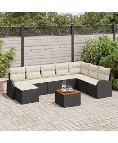 vidaXL Zestaw 9 elementów Sofa Ogrodowa z Poduszkami Czarny Polirattan Akacja Dārza mēbeļu komplekti