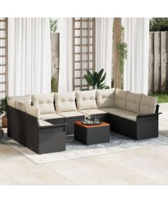 vidaXL Zestaw sof ogrodowych  10 części z poduszkami Czarny Poly Rattan Akacja Dārza mēbeļu komplekti