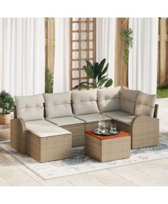 vidaXL 7-częściowy zestaw sof ogrodowych z poduszkami Beżowy Poli Rattan Akacja Dārza mēbeļu komplekti