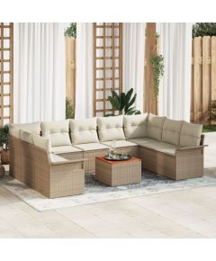 vidaXL Zestaw 10-częściowy sofa ogrodowego z poduszkami Beżowy Rattan Akacjowy Dārza mēbeļu komplekti