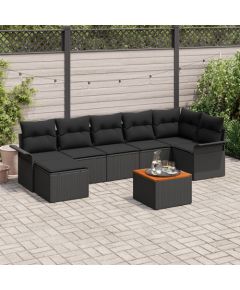 vidaXL Zestaw sof ogrodowych  w 8 częściach z poduszkami Czarny Polirattan Akacja Dārza mēbeļu komplekti