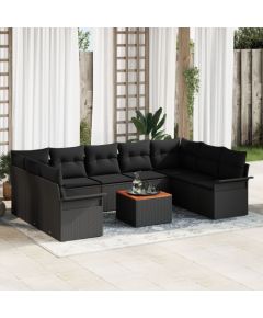 vidaXL Zestaw sof ogrodowych  10 części z poduszkami Czarny Polirattan Akacja Dārza mēbeļu komplekti