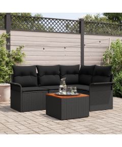 vidaXL Czarny Zestaw Sof Ogrodowych 5-Częściowy z Poduszkami z Polirattanu i Akacji Dārza mēbeļu komplekti