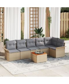 vidaXL Zestaw sof ogrodowych  7 części z poduszkami beżowy Polirattan Akacja Dārza mēbeļu komplekti