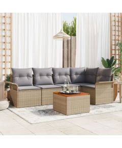 vidaXL 6-częściowy Zestaw Sof Ogrodowych z Poduszkami Beżowy Polirattan Akacja Dārza mēbeļu komplekti