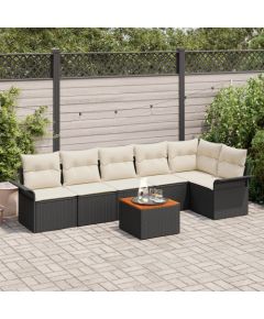 vidaXL Zestaw sof ogrodowych  7 częściowy z poduszkami Czarny Polirattan Akacja Dārza mēbeļu komplekti