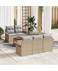 vidaXL Zestaw 6-częściowy z sofą ogrodową z poduszkami w kolorze beżowym z polirattanu i drewna akacjowego Dārza mēbeļu komplekti