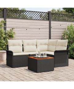 vidaXL Zestaw sof ogrodowych  5 elementowy z poduszkami Czarny Polirattan Akacja Dārza mēbeļu komplekti