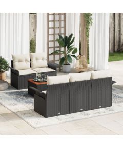 vidaXL 6-Częściowy Zestaw Sof Ogrodowych z Poduszkami Czarny Poli Rattan Akacja Dārza mēbeļu komplekti