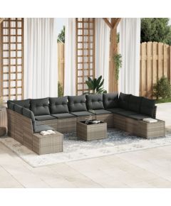 vidaXL Zestaw kanapowy  z 11 elementami i szarymi poduszkami z rattanu Dārza mēbeļu komplekti