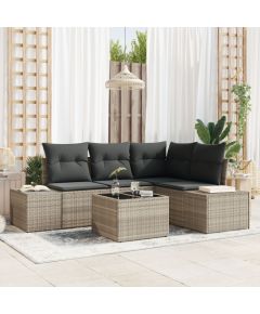 vidaXL 5-elementowy zestaw sof ogrodowych z poduszkami w kolorze szarym z polirattanu. Dārza mēbeļu komplekti