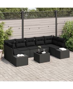 vidaXL Zestaw 8-osobowy sofy ogrodowej z poduszkami czarny polirattan Dārza mēbeļu komplekti