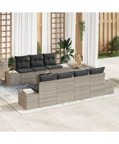 vidaXL 8-częściowy zestaw sof ogrodowych z poduszkami jasnoszary polirattan Dārza mēbeļu komplekti