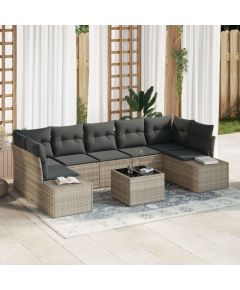 vidaXL 8-elementowy zestaw sof ogrodowych z poduszkami w jasnoszarym polirattan Dārza mēbeļu komplekti