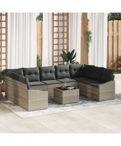 vidaXL Zestaw Sofy Ogrodowej  w 10 częściach z Poduszkami Szary Poli Rattan Dārza mēbeļu komplekti