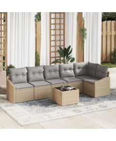 vidaXL Zestaw 7-częściowy kanap ogrodowych  z poduszkami Czarny polirattan Dārza mēbeļu komplekti