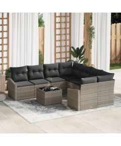 vidaXL Zestaw sofy ogrodowej  9-częściowy z poduszkami Jasnoszary Polirattan Dārza mēbeļu komplekti