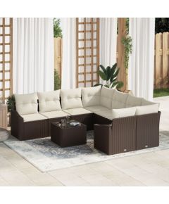 vidaXL 9-częściowy zestaw kanapowy ogrodowy z poduszkami brązowy polirattan Dārza mēbeļu komplekti