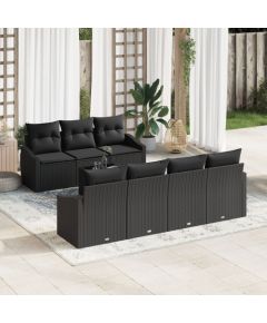vidaXL Zestaw sofy ogrodowej 8 częsciowy z poduszkami czarny polirattan Dārza mēbeļu komplekti