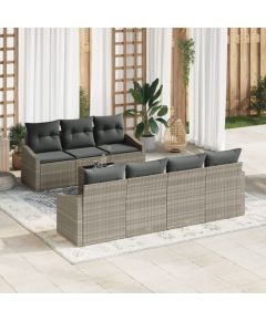 vidaXL Zestaw sof ogrodowych  8 elementów z poduszkami jasnoszary poli rattan Dārza mēbeļu komplekti